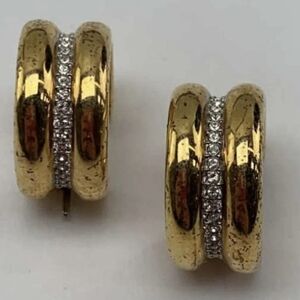 Vintage Swarovski Gold-Tone Hoop Earrings with Clear Crystal Center